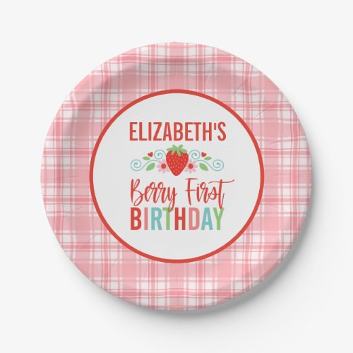 Cute Strawberry Berry First Birthday Party Paper Plates