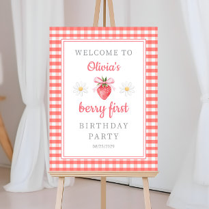 Cute Strawberry Berry First Birthday Welcome Foam Board