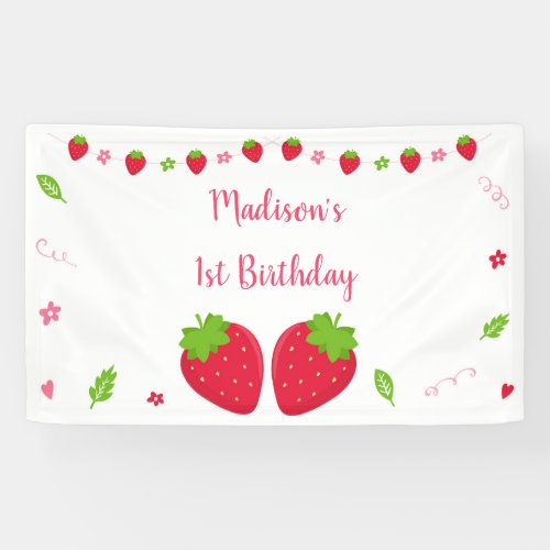 Cute Strawberry Berry Sweet Birthday Banner