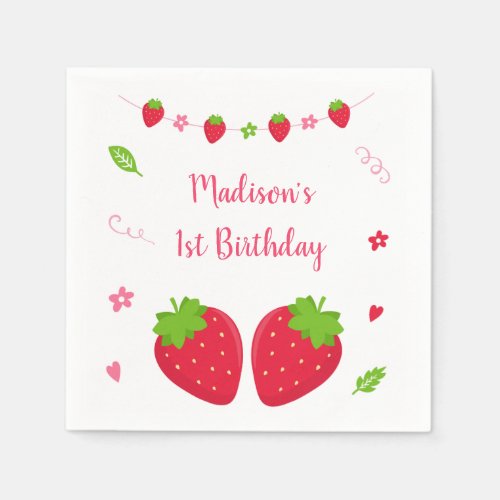 Cute Strawberry Berry Sweet Birthday Napkins