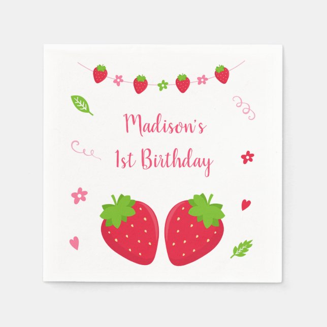 Cute Strawberry Berry Sweet Birthday Napkins (Front)