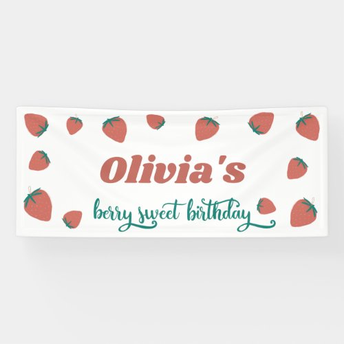 Cute Strawberry Berry Sweet Birthday Party Any Age Banner