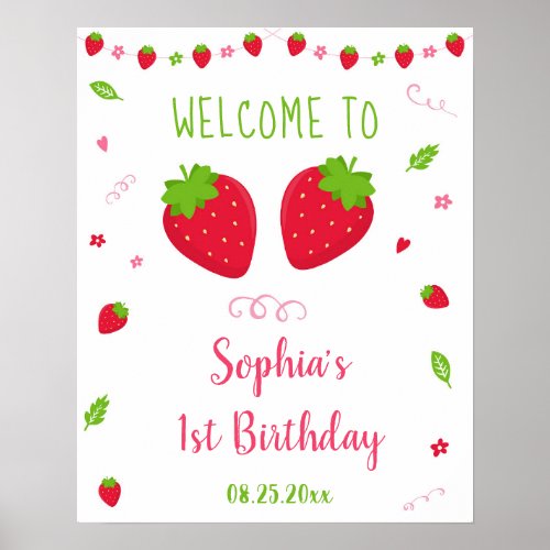 Cute Strawberry Berry Sweet Birthday Welcome Poster