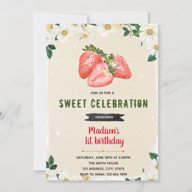 Cute strawberry birthday card (Front)