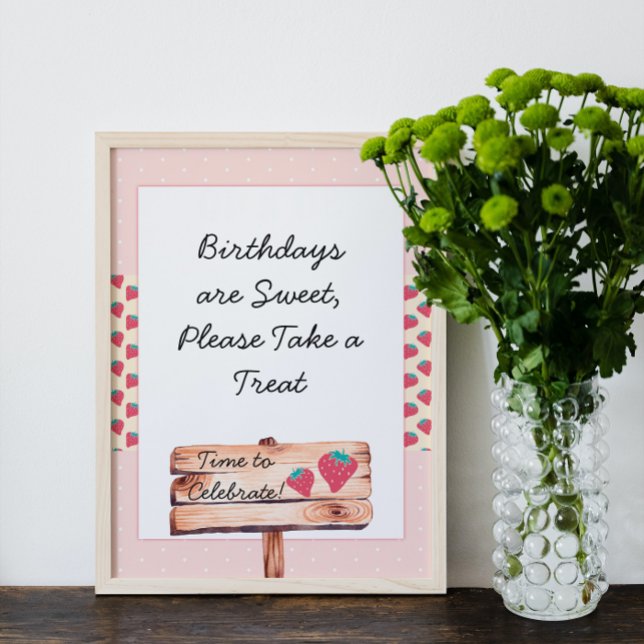 Cute Strawberry Birthday Party Sign (Creator Uploaded)