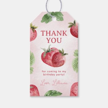 Cute Strawberry Birthday Thank You Favor Gift Tags by PerfectPrintableCo at Zazzle
