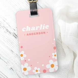Cute strawberry blossom retro font name light pink luggage tag