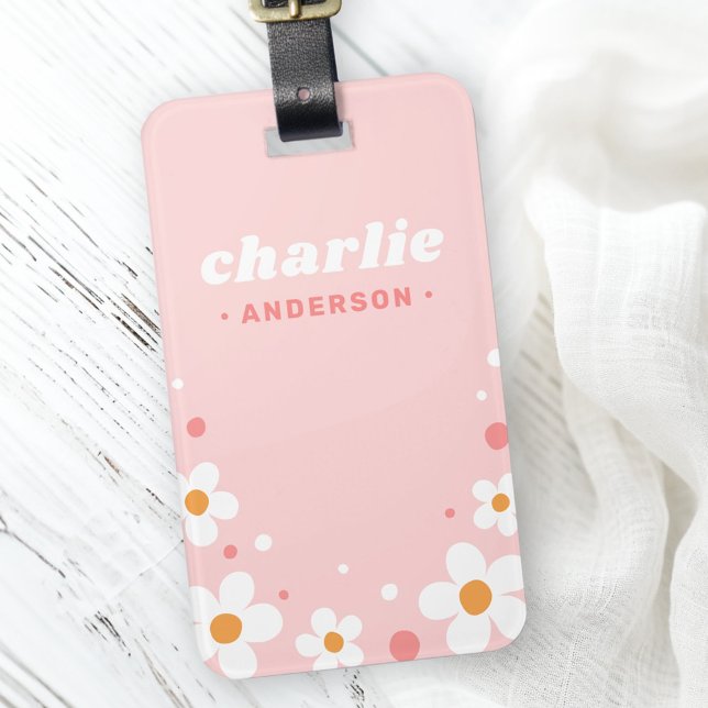 Cute strawberry blossom retro font name light pink luggage tag (Cute strawberry blossom retro font name light pink luggage tag)