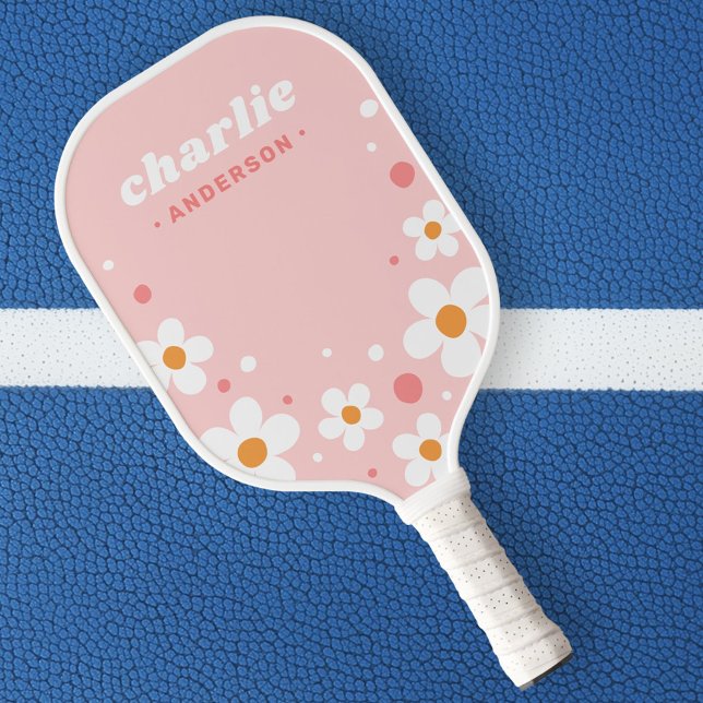 Cute strawberry blossom retro font name light pink pickleball paddle (Cute strawberry blossom retro font name light pink pickleball paddle)