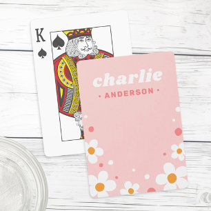 Cute strawberry blossom retro font name light pink poker cards