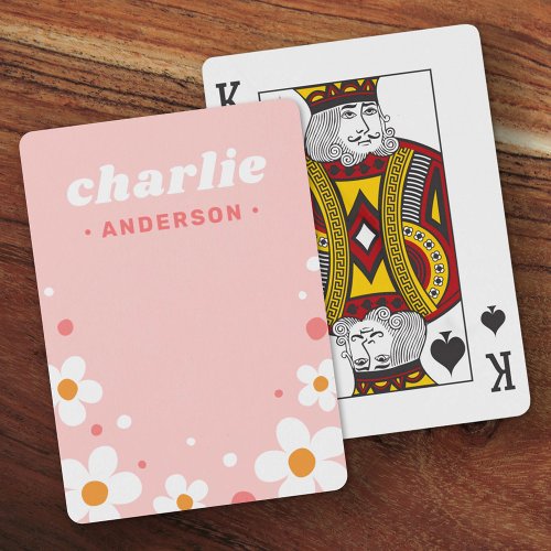 Cute strawberry blossom retro font name light pink poker cards