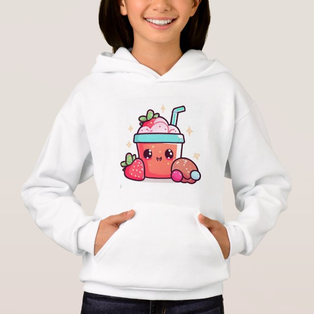 Cute Strawberry Boba Kawaii Hoodie (Front)