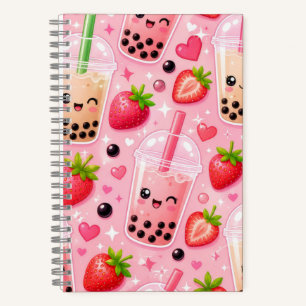 Cute Strawberry Boba Tea Notebook
