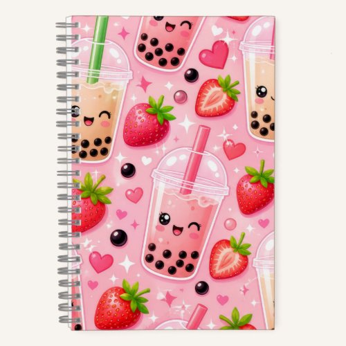 Cute Strawberry Boba Tea Notebook