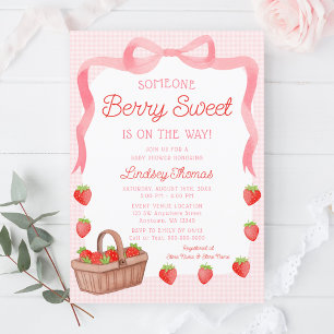 Cute Strawberry Bow Girl Baby Shower Invitation