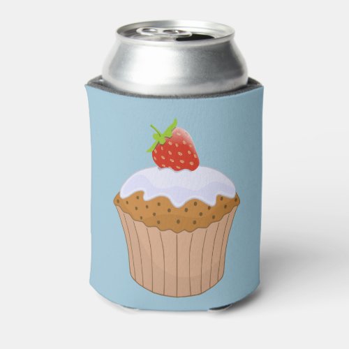 Cute Strawberry Bun Blue Can Cooler