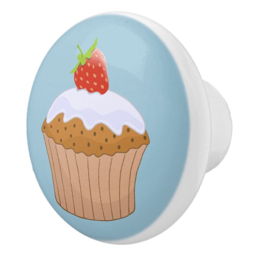 Cute Strawberry Bun Blue Ceramic Knob