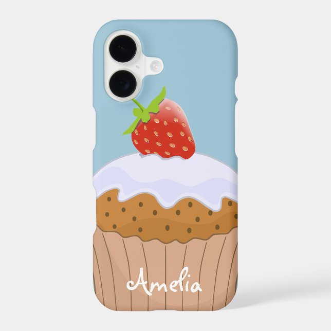 Cute Strawberry Bun Personalised Blue Case-Mate iPhone Case (Back)