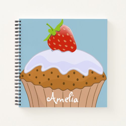 Cute Strawberry Bun Personalised Blue Notebook