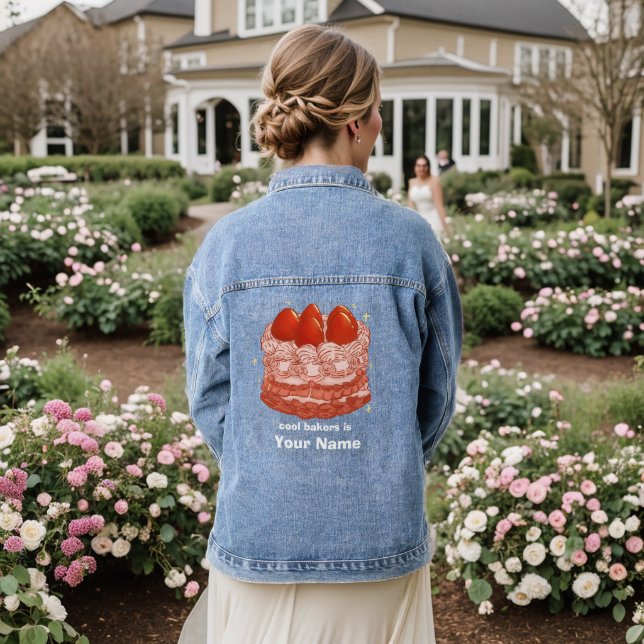 Cute Strawberry Cake Personalized Baker Custom Denim Jacket (Wedding Back)