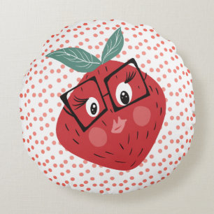 Cute Strawberry Cartoon Hand Drawn Doodle Round Pillow