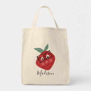 Cute Strawberry Cartoon Hand Drawn Library Tote Bag