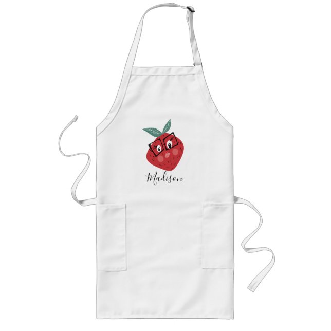 Cute Strawberry Cartoon Hand Drawn Name   Long Apron (Front)