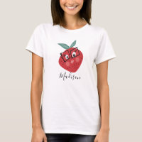 Cute Strawberry Cartoon Hand Drawn Name  T-Shirt