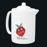 Cute Strawberry Cartoon Hand Drawn Name Teapot<br><div class="desc">Cute Strawberry Illustration teapot</div>