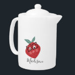 Cute Strawberry Cartoon Hand Drawn Name Teapot<br><div class="desc">Cute Strawberry Illustration teapot</div>