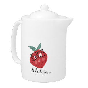 Cute Strawberry Cartoon Hand Drawn Name Teapot