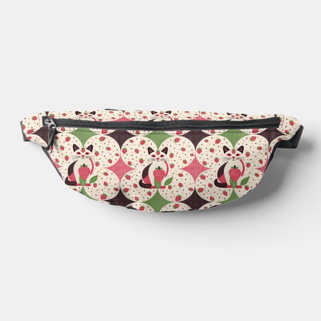 Cute Strawberry Cat Pattern Retro  Fanny Pack (Lay Down)