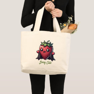 Cute Strawberry Character- Berry Cute Large Tote Bag