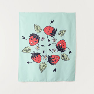 Cute Strawberry Characters Tapestry