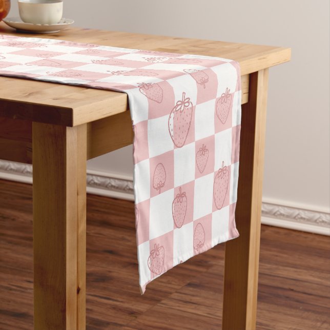 cute strawberry checkerboard pattern  short table runner (In Situ)