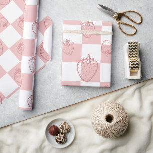 cute strawberry checkerboard pattern wrapping paper