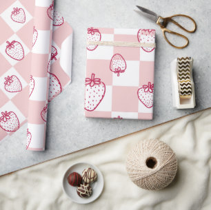 cute strawberry checkerboard pattern wrapping paper