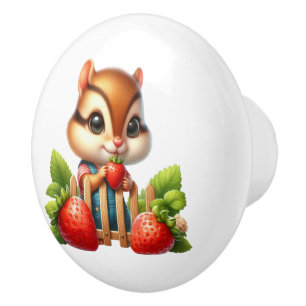Cute strawberry chipmunk kitchen  ceramic knob