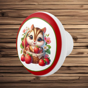Cute strawberry chipmunk lovers ceramic knob