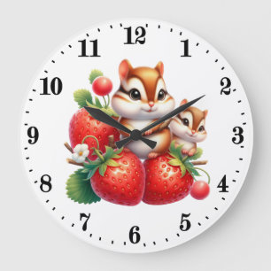Cute strawberry chipmunk lovers large clock