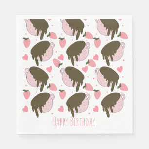 Cute Strawberry Chocolate Dripping Coffee Hearts Napkins