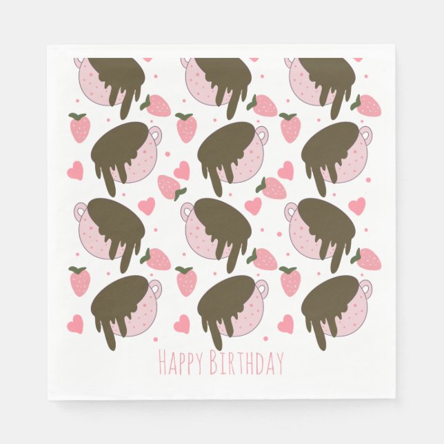 Cute Strawberry Chocolate Dripping Coffee Hearts  Napkins (Front)
