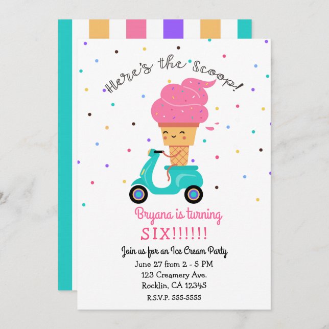 Cute Strawberry Cone Summer Ice Cream Party Invitation (Front/Back)