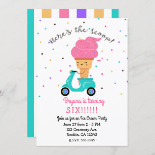 Cute Strawberry Cone Summer Ice Cream Party Invitation