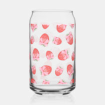 Cute Strawberry Coquette Pink Bow Pattern Can Glass