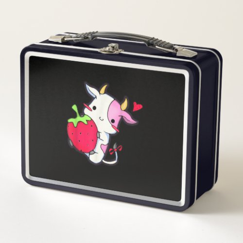 Cute Strawberry Cow _ Adorable Pink Cow Kawaii Metal Lunch Box