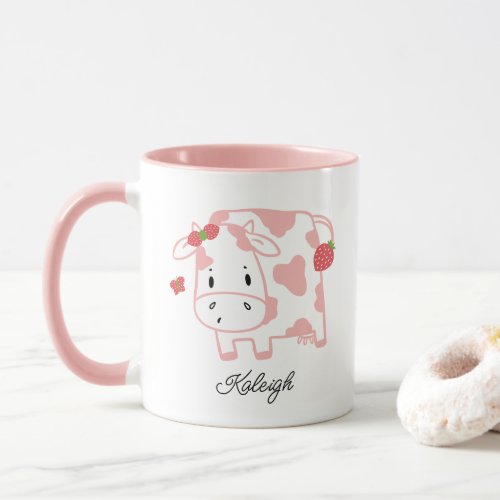 Cute Strawberry Cow and Butterfly  Name Mug