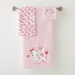 Cute Strawberry Cow and Spots Pattern Bath Towel Set