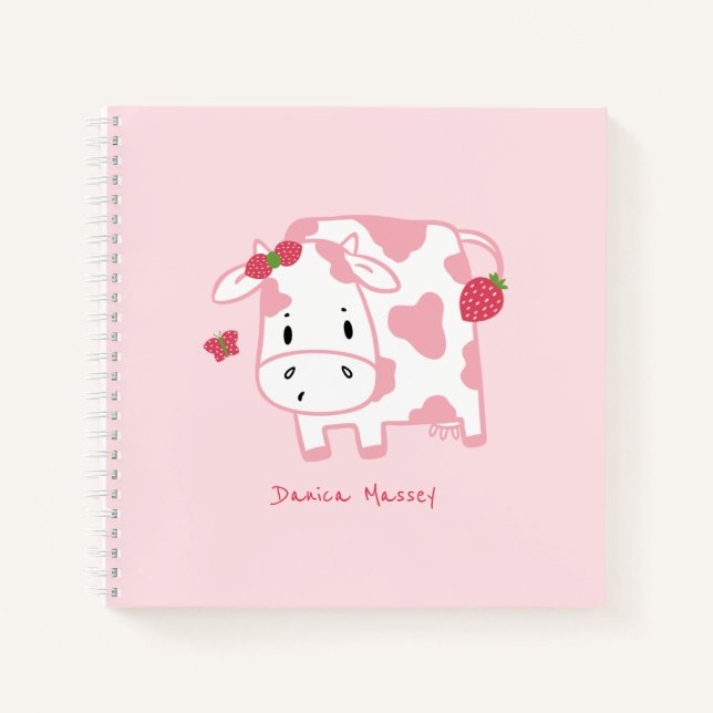 Cute Strawberry Cow and Spots Pattern  Notebook (Front)
