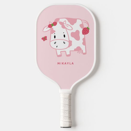 Cute Strawberry Cow Cartoon and Pattern   Pickleball Paddle